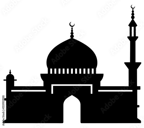 Silhouette of Mosques with Minars - Perfect for Ramadan and Eid Background, Medina City Holy Minar, Muslim Festive Designs, Religious Landmarks, Vector Art for Islamic Events.