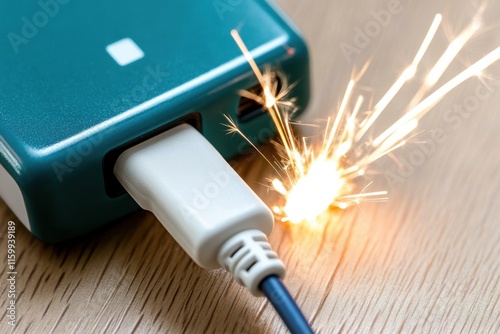 Power bank sparks fire during charging.