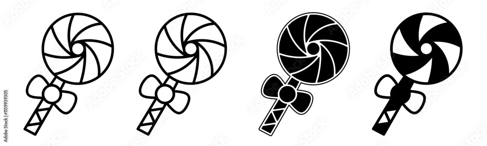 Black and white illustration of a lolipop. Lolipop icon collection with line. Stock vector illustration. Black and white illustration of a lolipop. Lolipop icon collection with line. Stock vector illustration.