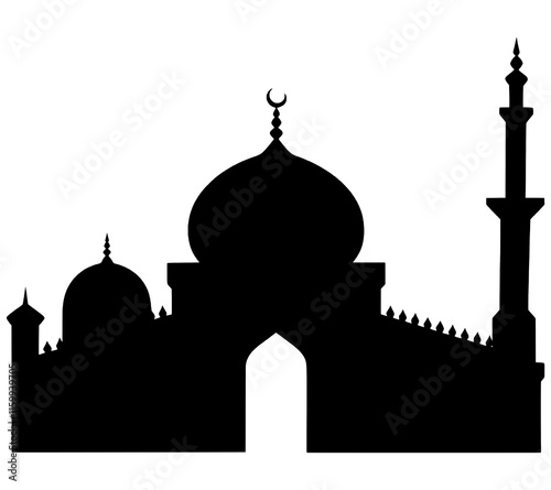 Silhouette of Mosques with Minars - Perfect for Ramadan and Eid Background, Medina City Holy Minar, Muslim Festive Designs, Religious Landmarks, Vector Art for Islamic Events.