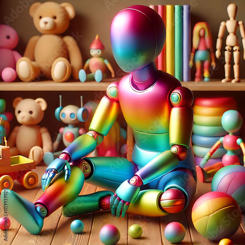 Colorful Robot Surrounded by Toys and Playful Atmosphere