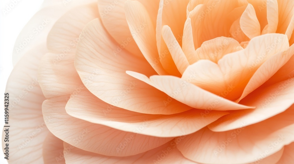 A detailed shot of a soft peach camellia with its smooth, layered petals and warm color, isolated white background A detailed shot of a soft peach camellia with its smooth, layered petals and warm color, isolated white background
