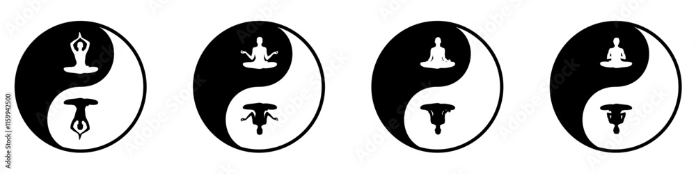 silhouette of women yoga meditation, sitting pose. relax or recreation with yin yang symbol of Balance and harmony or meditation, healthy lifestyle. Vector illustration silhouette of women yoga meditation, sitting pose. relax or recreation with yin yang symbol of Balance and harmony or meditation, healthy lifestyle. Vector illustration