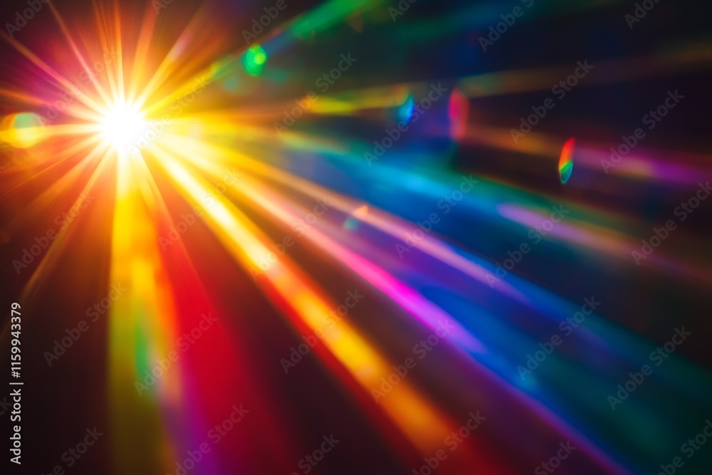 Colorful light rays radiating from a bright source. Colorful light rays radiating from a bright source.