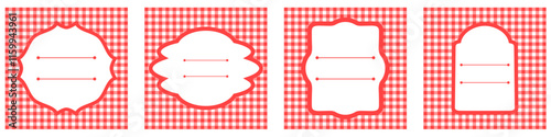 editable gingham pattern or tile checkered with empty window badge for Picnic BBQ Party invitation, poster and banner or flyer, restaurant menu vector	
