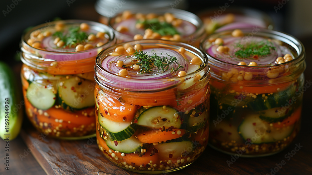 Jar of Colorful Pickled Vegetables Jar of Colorful Pickled Vegetables