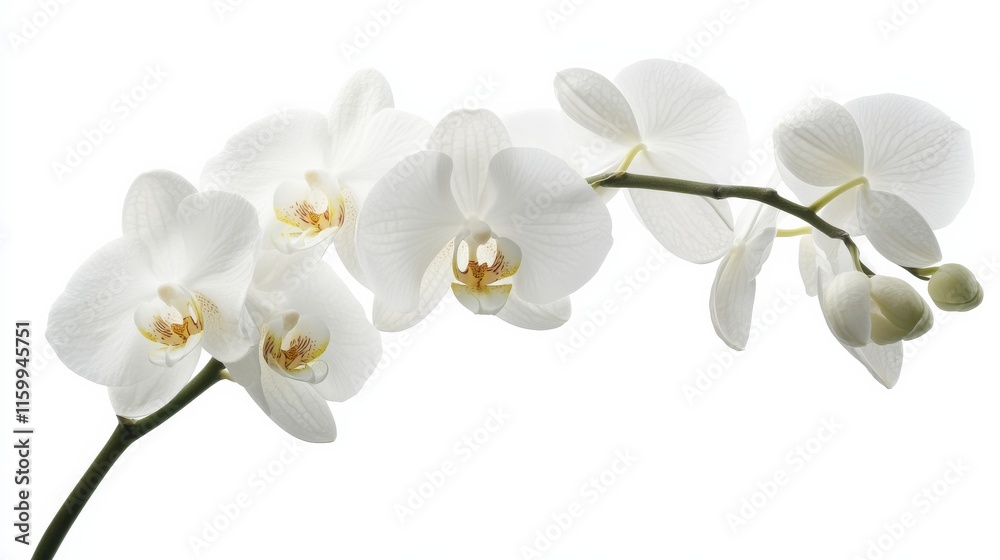 Obraz premium A detailed shot of a soft white orchid with its elegant, rounded petals and subtle color, isolated white background