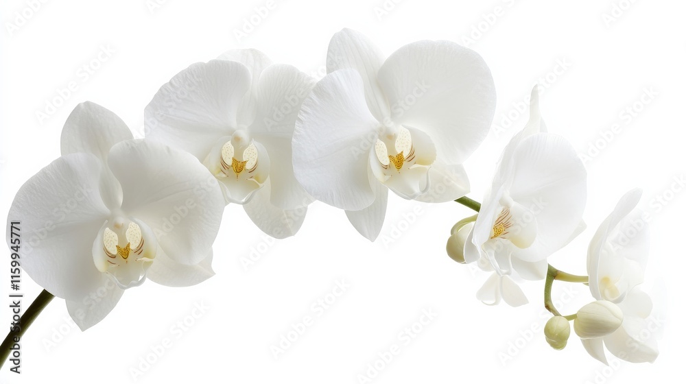 Naklejka premium A detailed shot of a soft white orchid with its elegant, rounded petals and subtle color, isolated white background