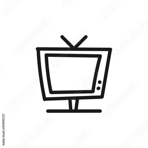Hand drawn doodle old television with antenna. Line art.