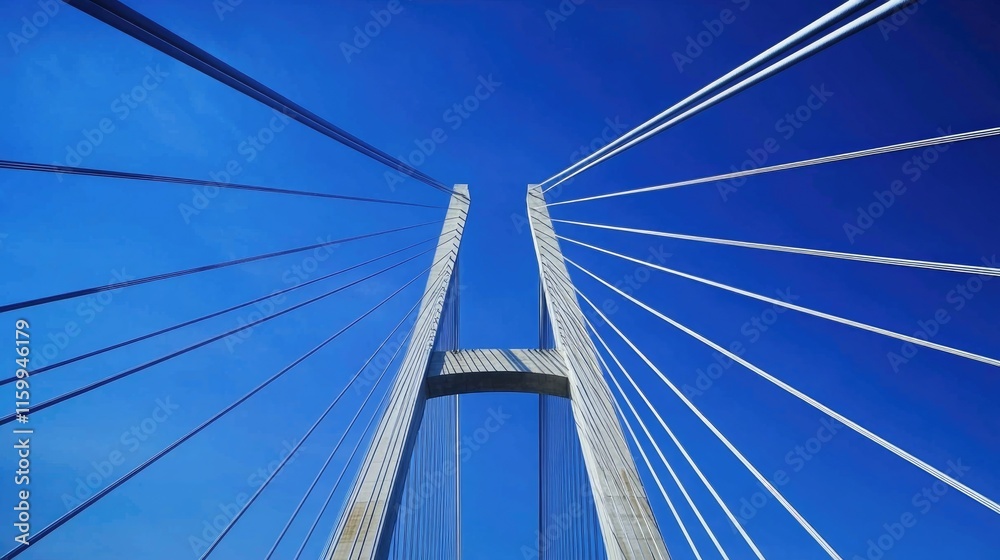 A photo of a bridge taken from a low angle with a blue sky in the background. represents civil engineering A photo of a bridge taken from a low angle with a blue sky in the background. represents civil engineering