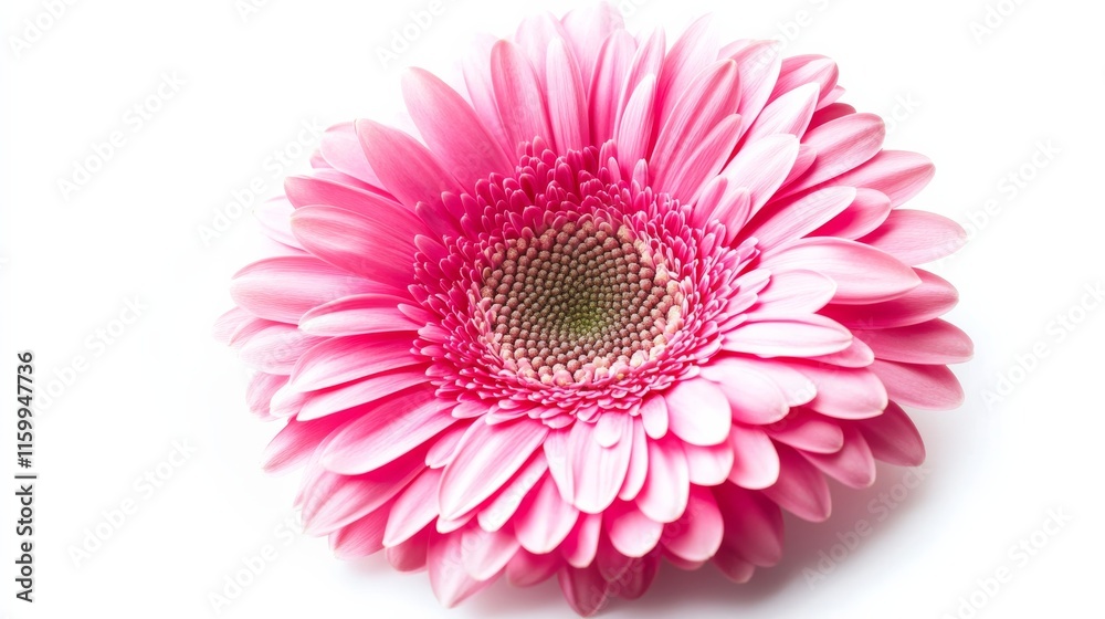 A detailed shot of a vibrant pink gerbera with its large, textured petals and bright color, isolated white background A detailed shot of a vibrant pink gerbera with its large, textured petals and bright color, isolated white background