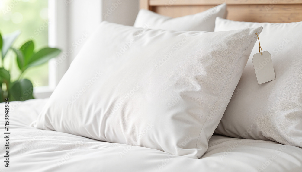 Obraz premium Elegant White Pillows in Tranquil Bedroom Setting with Natural Light