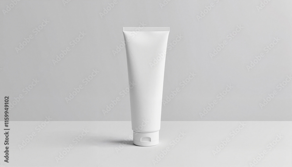 Minimalist White Cosmetic Tube on Clean Studio Background with Copy Space Minimalist White Cosmetic Tube on Clean Studio Background with Copy Space