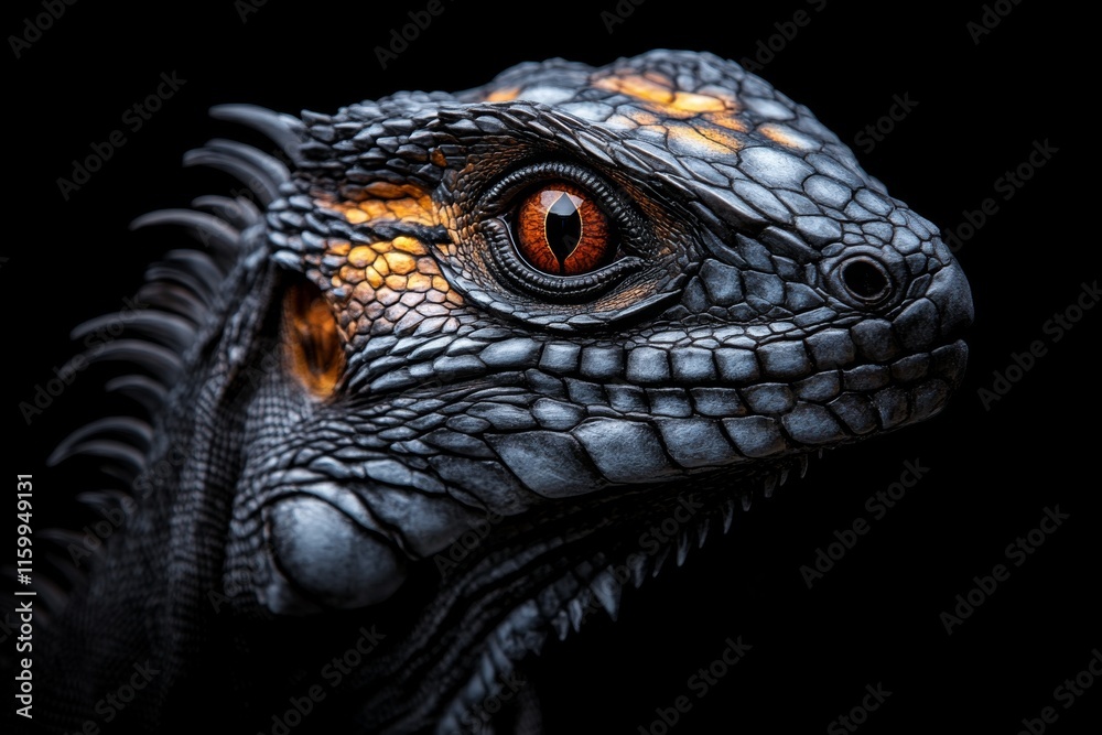 Fototapeta premium A close-up of an iguana head with its spines highlighted, capturing its alert and regal expression