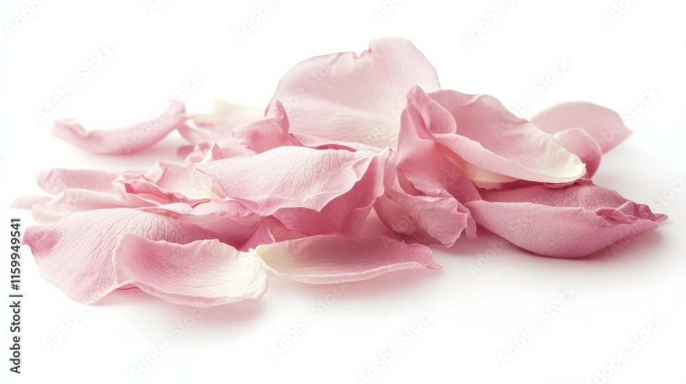 Fototapeta premium A detailed shot of delicate pink peony flowers with their voluminous petals, isolated white background, minimalistic art style
