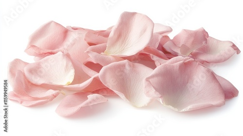 A detailed shot of delicate pink peony flowers with their voluminous petals, isolated white background, minimalistic art style