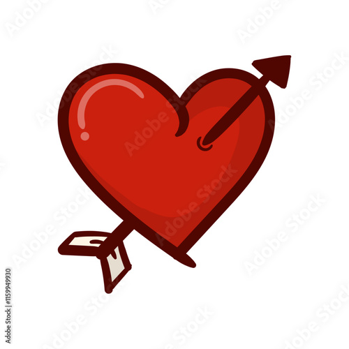 Hand drawn heart pierced by love arrow. Valentine design concept vector.