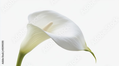 A graceful white calla lily with sleek, trumpet-shaped blooms, on a pure white background