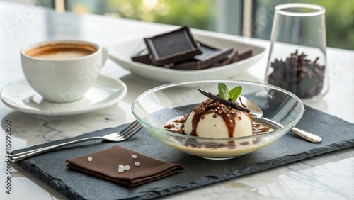 Elegant Dame Blanche Dessert with Coffee and Chocolate