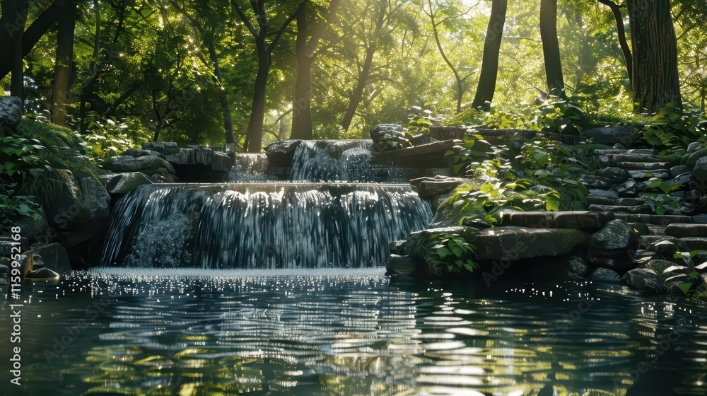 Serene Waterfall. Tranquil natural landscape of a flowing stream