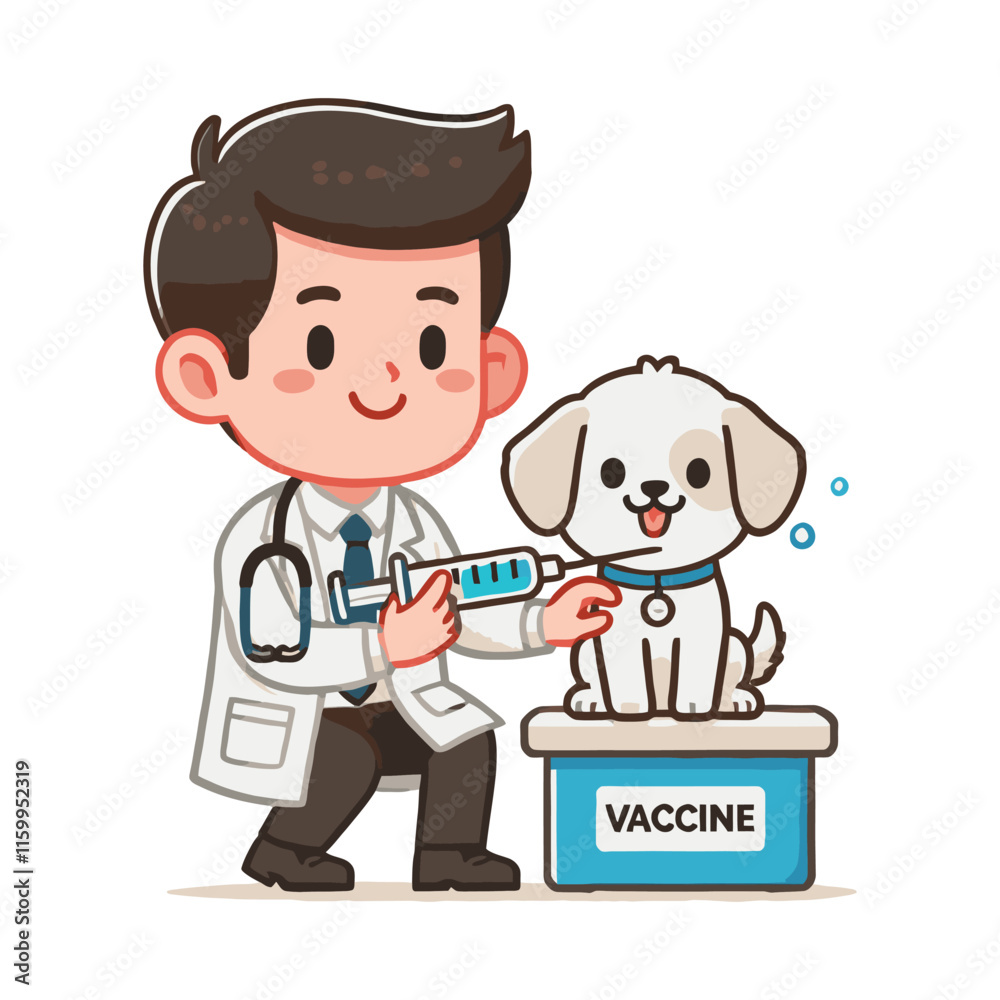 cartoon of a veterinarian administering a rabies vaccine to a puppy cartoon of a veterinarian administering a rabies vaccine to a puppy
