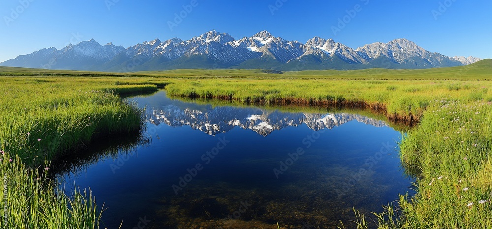 Mountain reflection in calm water. Mountain reflection in calm water.