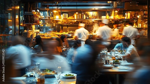 Culinary experience in busy restaurant kitchen urban dining scene