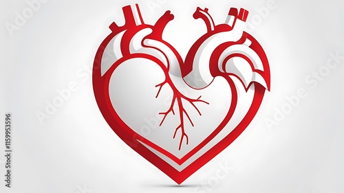Anatomical Heart Illustration: A Red Heart Shaped Design Featuring a Detailed Human Heart Anatomy