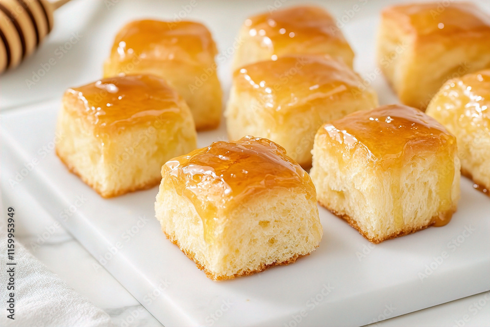 Delicious, bite-sized yeast rolls with honey glaze. (Generative AI) Delicious, bite-sized yeast rolls with honey glaze. (Generative AI)