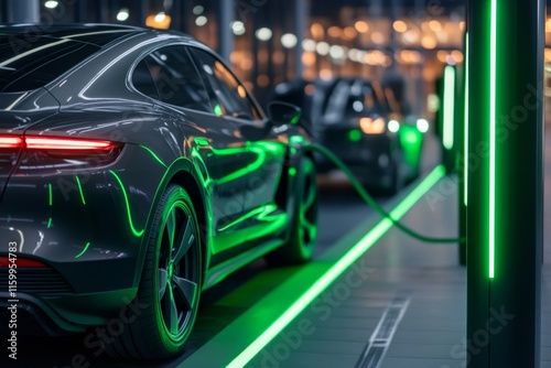 Wallpaper Mural A futuristic scene of an electric car battery igniting a vibrant green light as it powers on Torontodigital.ca