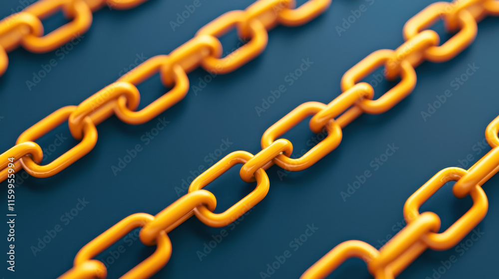 Fototapeta premium Supply chain management logistics technology. Close-up of vibrant orange chains against a dark background showcasing texture and detail.