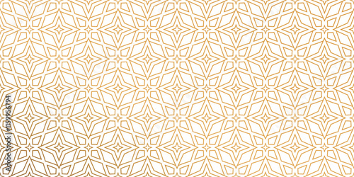 Golden star luxury seamless vector pattern. Arabic Islamic Ramadan Gold linear geometric style tile pattern for Wedding invitation card