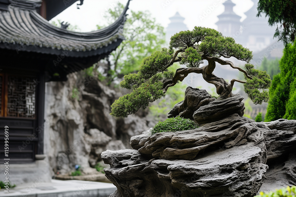 Fototapeta premium Bonzaï devant un temple chinois