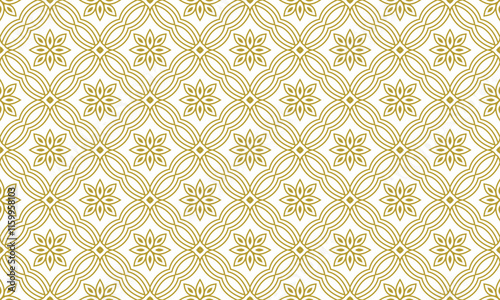 Golden luxury seamless vector flower pattern. Arabic Islamic clean Gold floral decorative tile pattern for Wedding invitation card