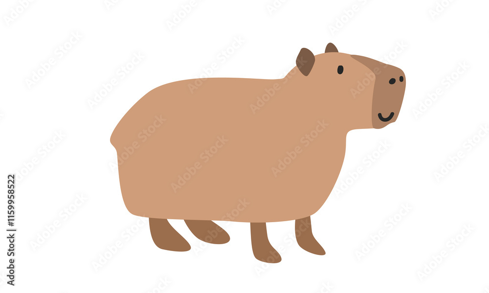 Fototapeta premium Cute capybara cartoon clipart. Greater capybara vector illustration in flat style. Hand-drawn wild animal concept