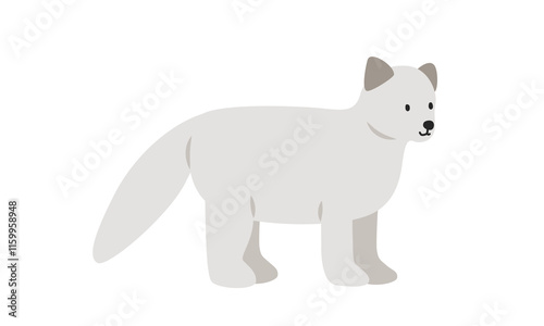 Artic fox cartoon clipart. White fox, polar fox, snow fox vector illustration in flat style. Hand-drawn wild animal concept