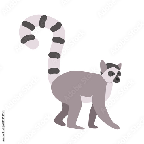 Ring-tailed lemur cartoon clipart. Prosimian lemur vector illustration in flat style. Hand-drawn wild animal concept