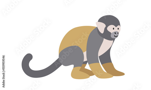 Common squirrel monkey cartoon clipart. Squirrel monkey vector illustration in flat style. New World monkey. Hand-drawn wild animal concept