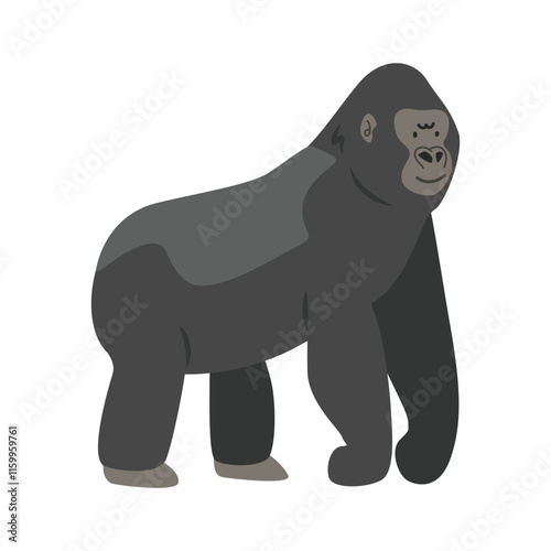 Silverback gorilla cartoon clipart. Great ape gorilla vector illustration in flat style. Hand-drawn wild animal concept