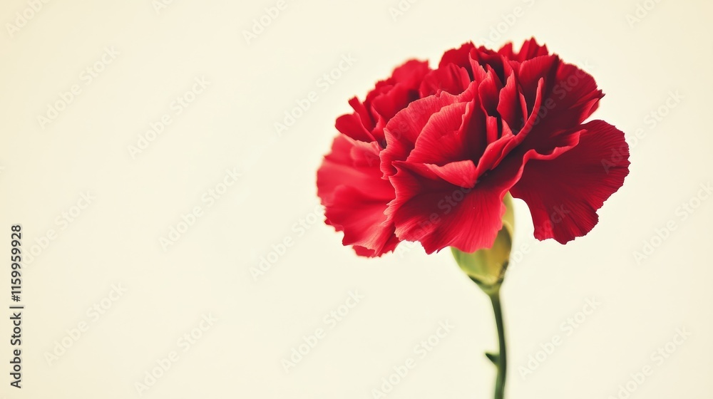 A solitary red carnation in a soft cream background, angled shot, Classic style A solitary red carnation in a soft cream background, angled shot, Classic style