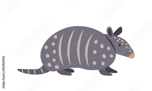 Armadillo cartoon clipart. Common long-nosed vector illustration in flat style. Hand-drawn wild animal concept