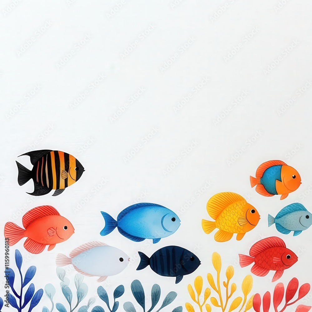 Naklejka premium Coral reef fish, tropical waters, white paper texture