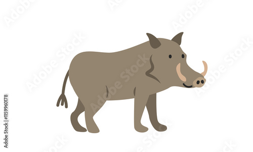 Common warthog cartoon clipart. Warthog vector illustration in flat style. Hand-drawn wild animal concept