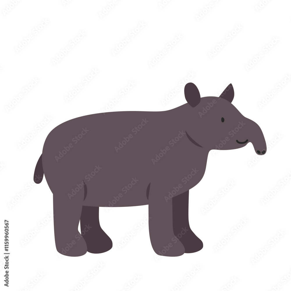 Moutain tapir cartoon clipart. Tapir vector illustration in flat style. Hand-drawn wild animal concept Moutain tapir cartoon clipart. Tapir vector illustration in flat style. Hand-drawn wild animal concept