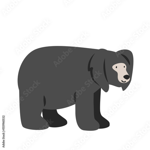 Sloth bear cartoon clipart. Sloth bear or Indian bear vector illustration in flat style. Hand-drawn wild animal concept