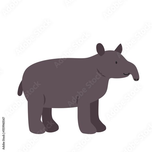 Moutain tapir cartoon clipart. Tapir vector illustration in flat style. Hand-drawn wild animal concept
