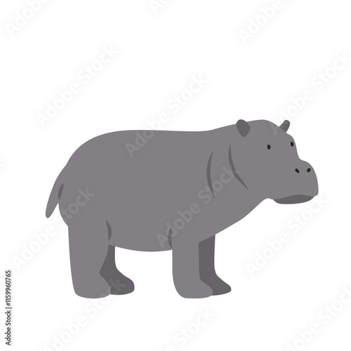 Hippopotamus cartoon clipart. Hippo vector illustration in flat style. Hand-drawn wild animal concept