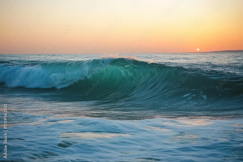 Fototapeta premium Ocean wave breaking at sunset.