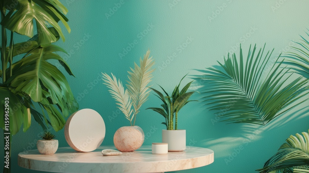 Minimalist decor with plants and geometric shapes Minimalist decor with plants and geometric shapes