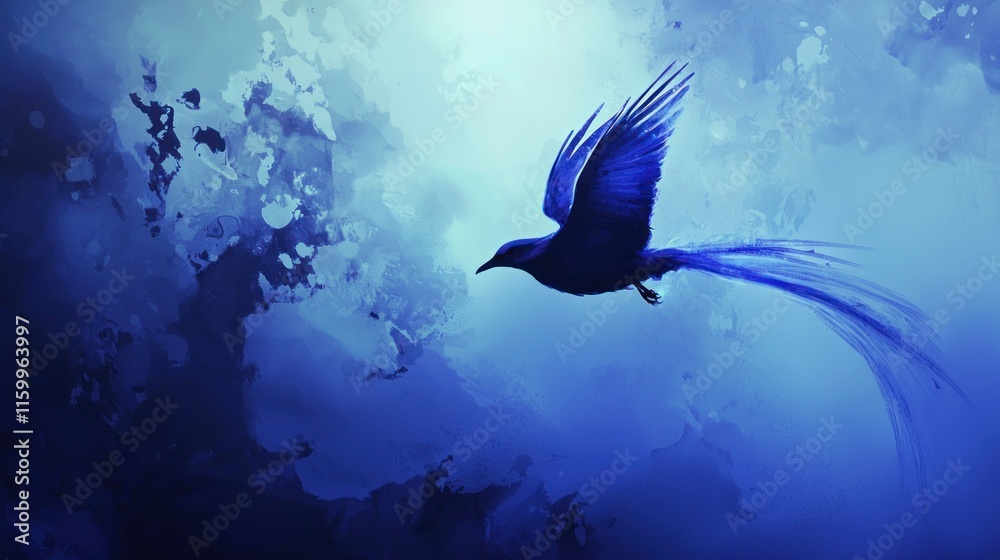 Fototapeta premium Blue bird in flight, fantasy art.